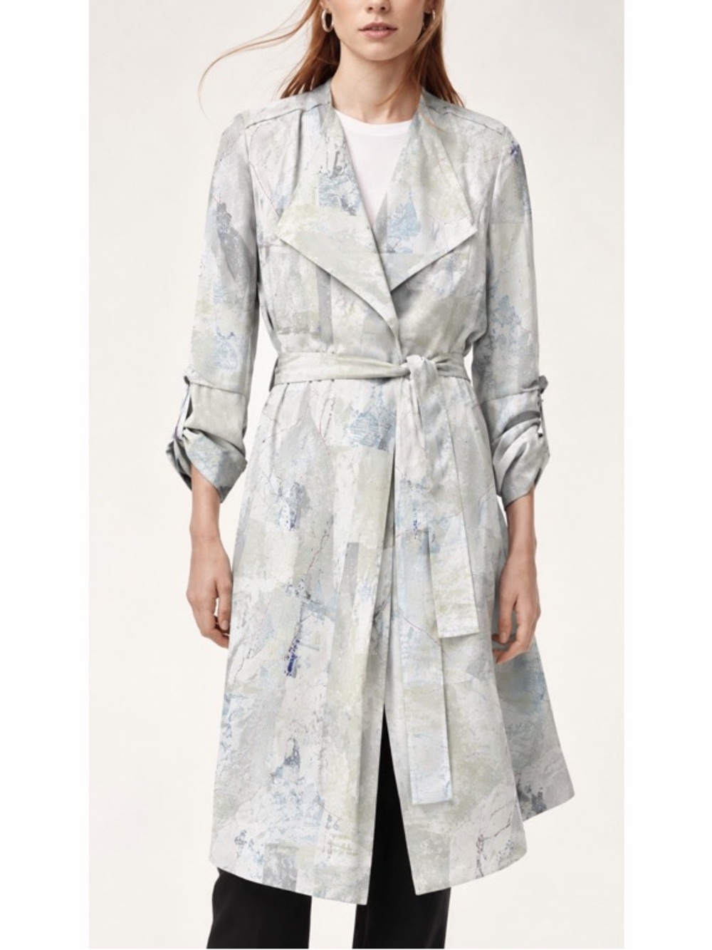 NWT Aritzia Babaton Abstract Landscape Printed Quincey Belted Robe Jacket Size S